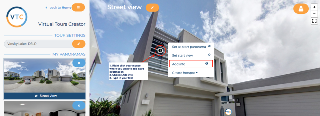 Virtual Tours Creator info feature